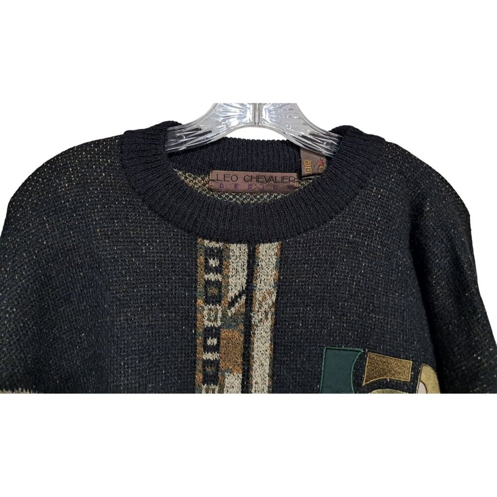 Vintage Sweater Mens Size XL Slouchy Abstract Multi-Color By Leo Chevalier - Picture 4 of 9